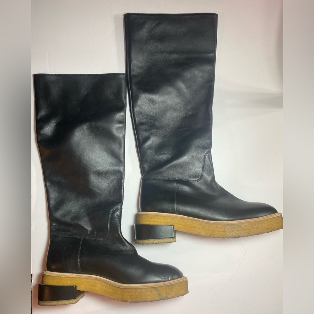 Frame Denim 40 Le Canon Black Noir Leather Over the Knee Platform Heel Boots